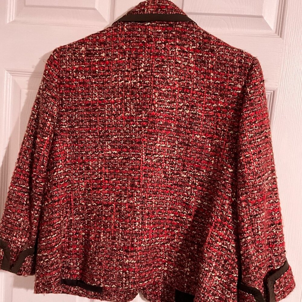 Talbots 10P Red/Rust/Brown Tweed Button-Front Jacket Brown Trim - Picture 3 of 3